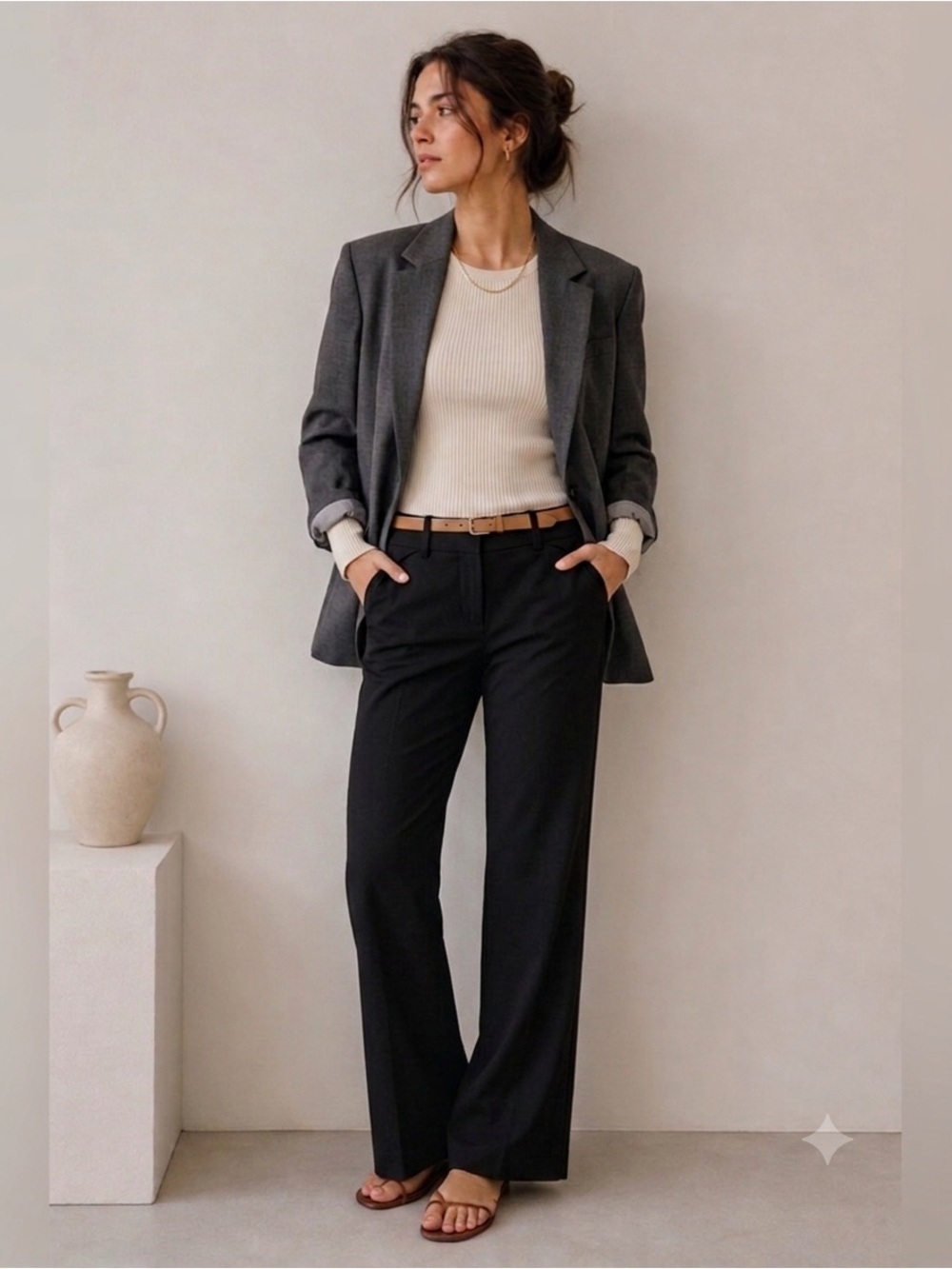 Theory Max C Tailor Pant black Wool Stretch Minimalist TALL 80001297